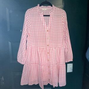 Entro Pink Checkered Kids Dress